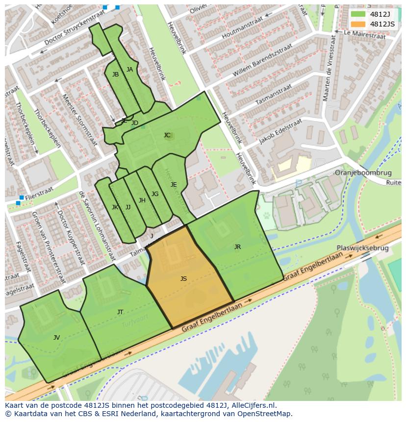 Afbeelding van het postcodegebied 4812 JS op de kaart.