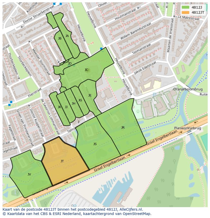 Afbeelding van het postcodegebied 4812 JT op de kaart.