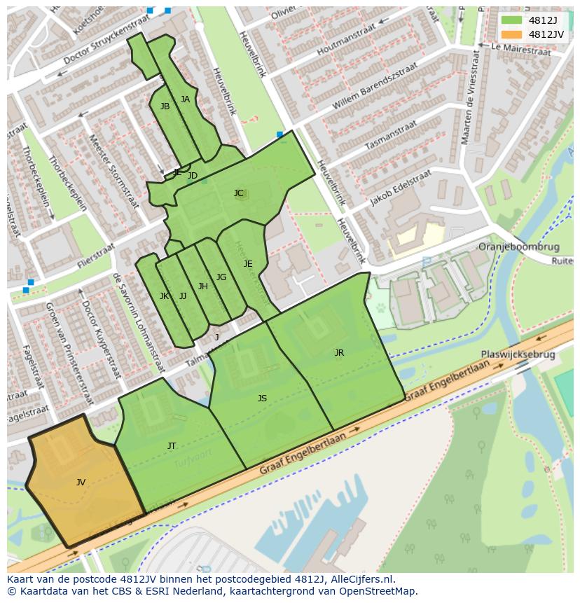 Afbeelding van het postcodegebied 4812 JV op de kaart.