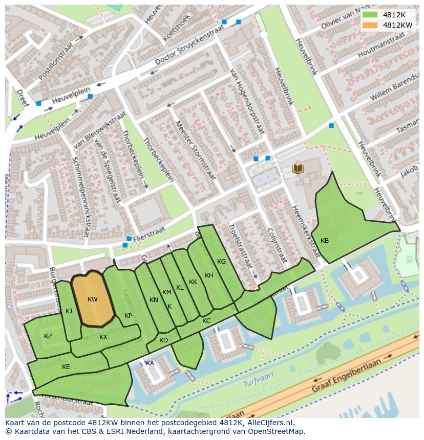 Afbeelding van het postcodegebied 4812 KW op de kaart.