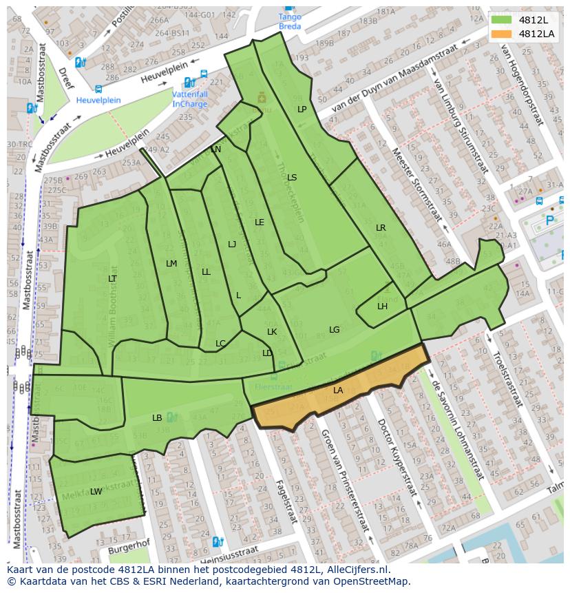 Afbeelding van het postcodegebied 4812 LA op de kaart.