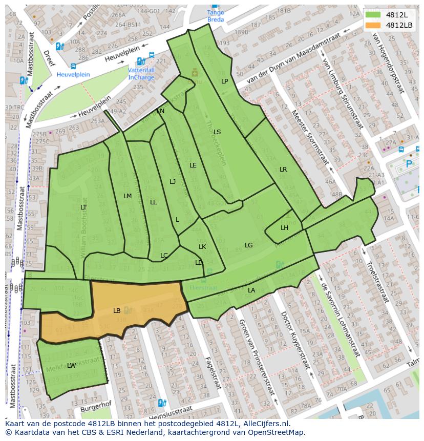 Afbeelding van het postcodegebied 4812 LB op de kaart.
