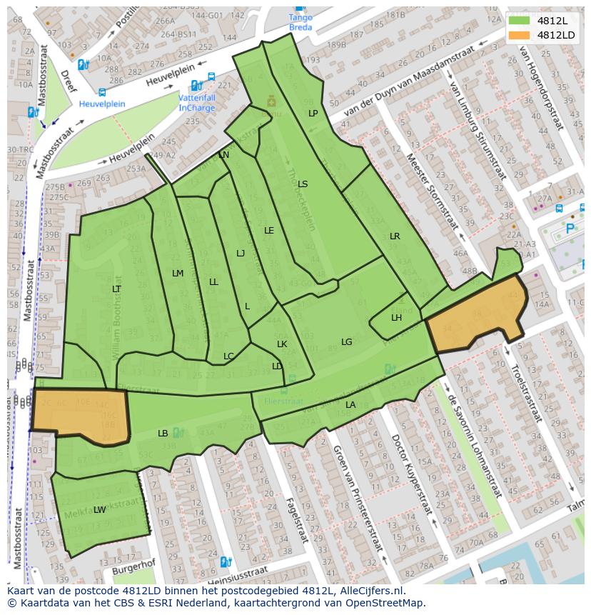 Afbeelding van het postcodegebied 4812 LD op de kaart.