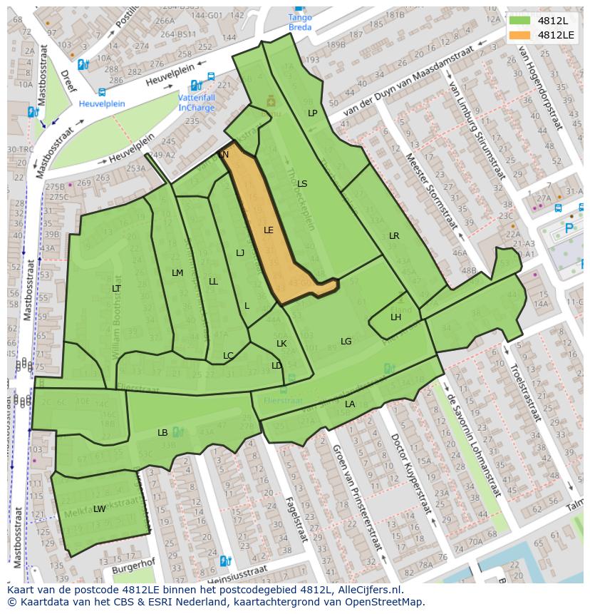 Afbeelding van het postcodegebied 4812 LE op de kaart.