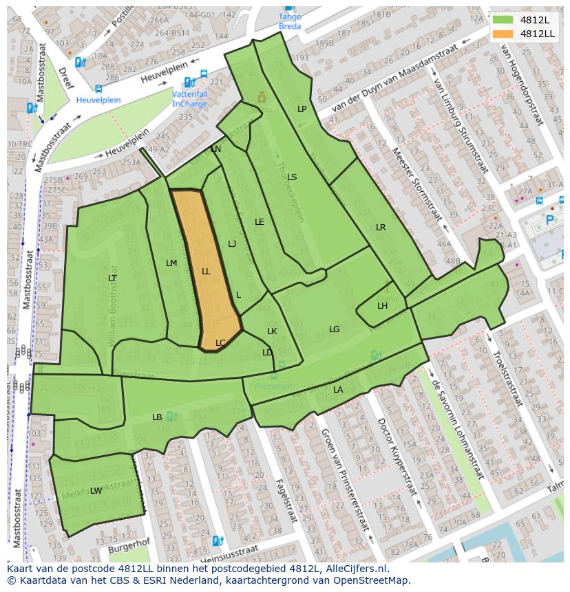 Afbeelding van het postcodegebied 4812 LL op de kaart.