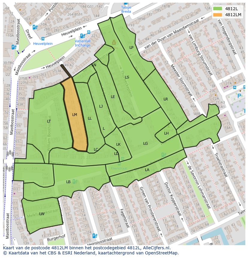 Afbeelding van het postcodegebied 4812 LM op de kaart.