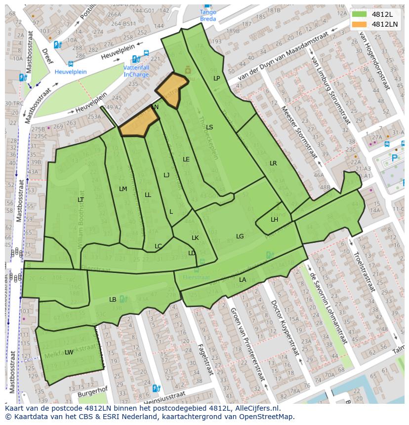 Afbeelding van het postcodegebied 4812 LN op de kaart.