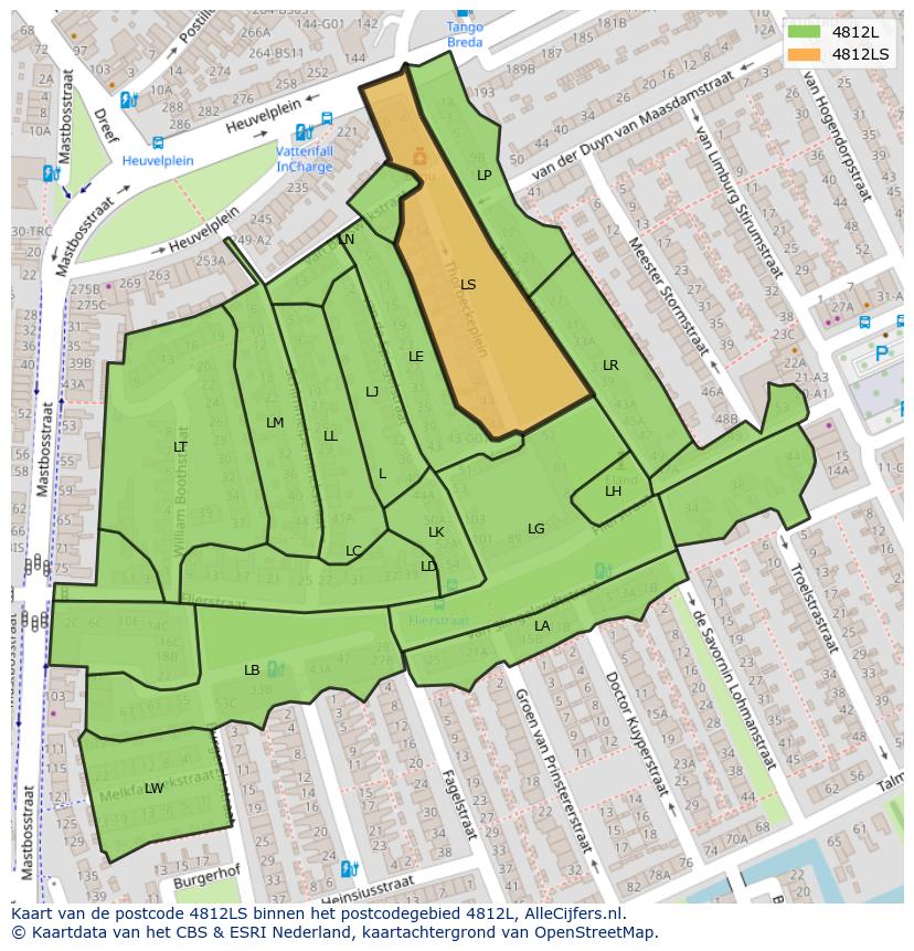 Afbeelding van het postcodegebied 4812 LS op de kaart.