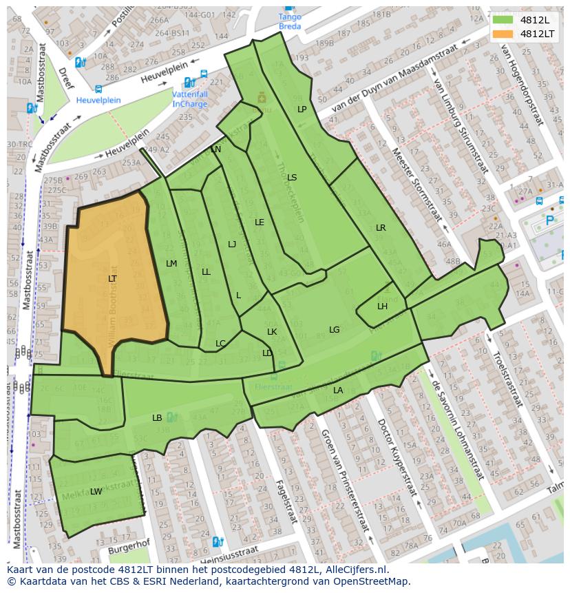 Afbeelding van het postcodegebied 4812 LT op de kaart.