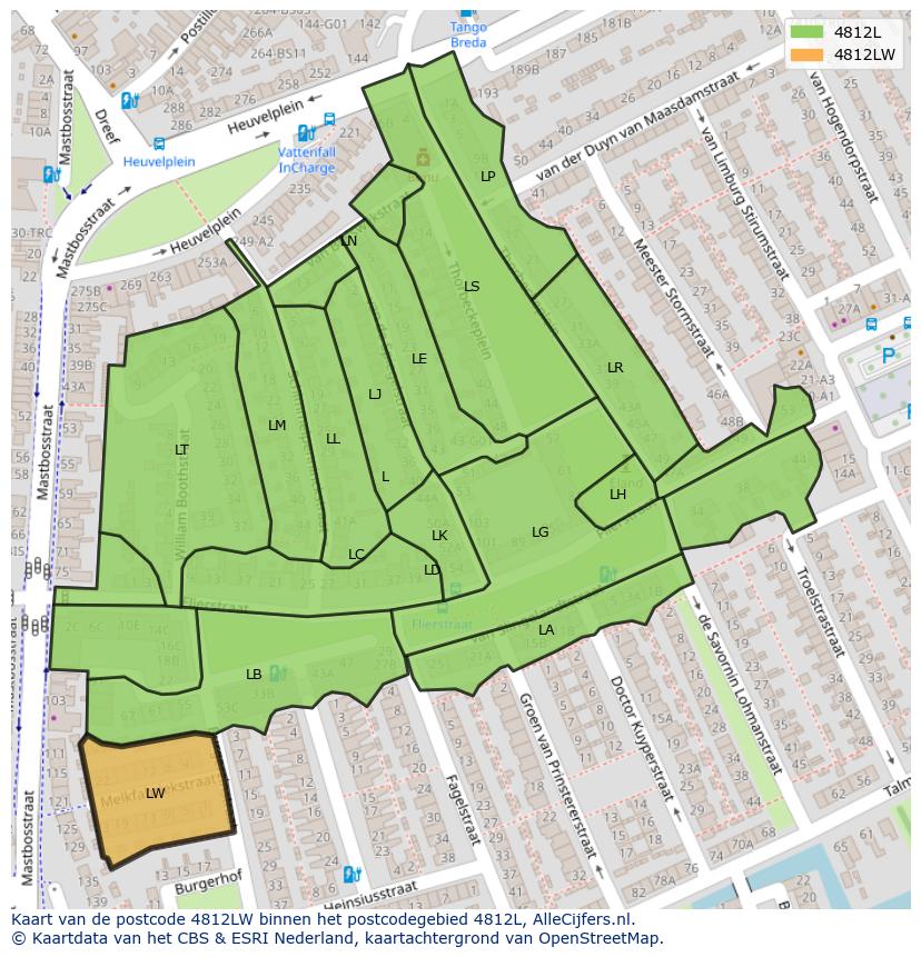 Afbeelding van het postcodegebied 4812 LW op de kaart.