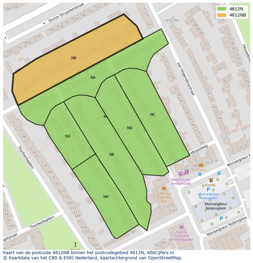 Afbeelding van het postcodegebied 4812 NB op de kaart.