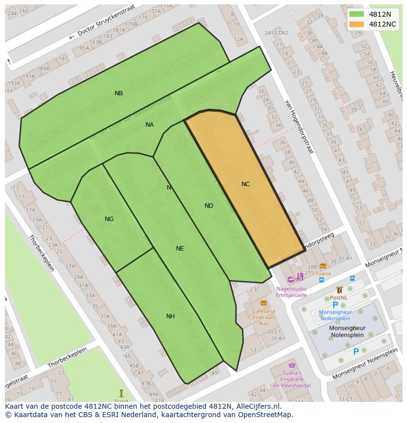 Afbeelding van het postcodegebied 4812 NC op de kaart.
