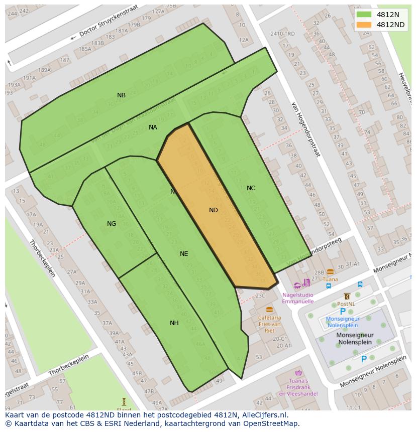 Afbeelding van het postcodegebied 4812 ND op de kaart.