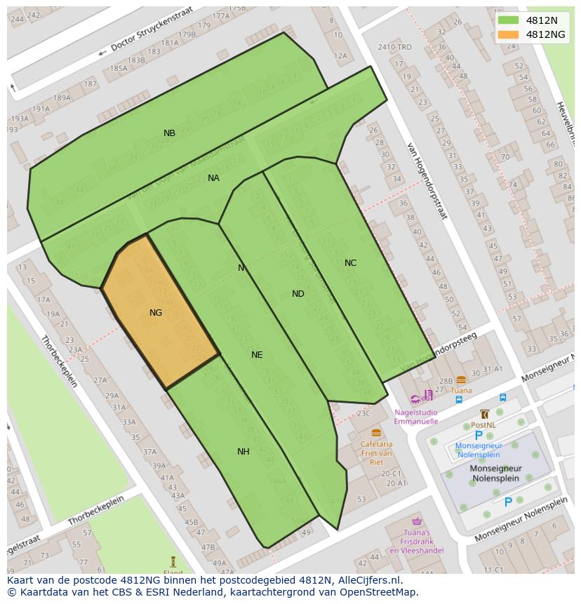 Afbeelding van het postcodegebied 4812 NG op de kaart.
