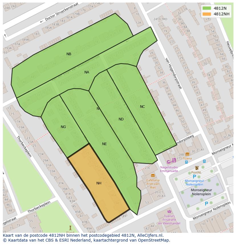 Afbeelding van het postcodegebied 4812 NH op de kaart.