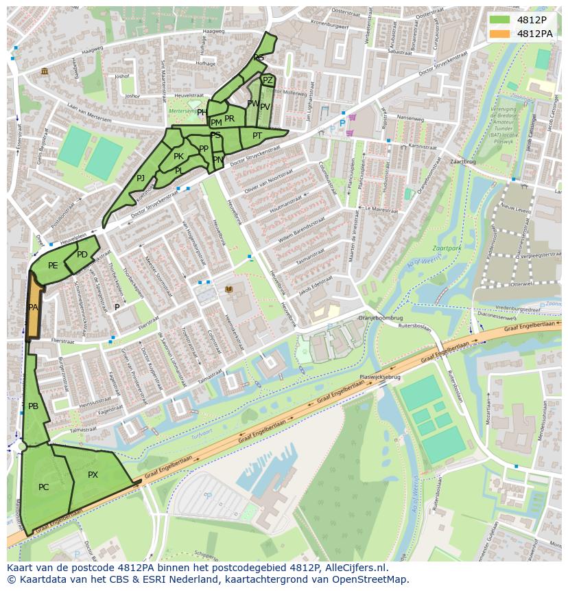 Afbeelding van het postcodegebied 4812 PA op de kaart.
