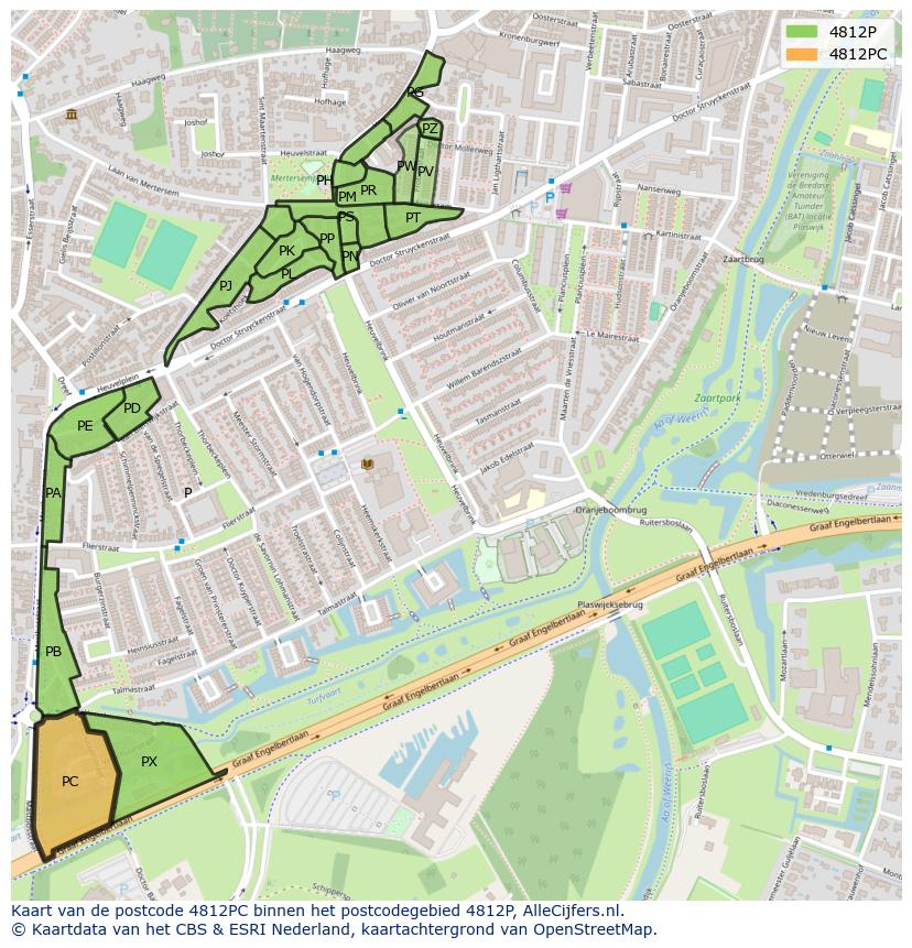 Afbeelding van het postcodegebied 4812 PC op de kaart.