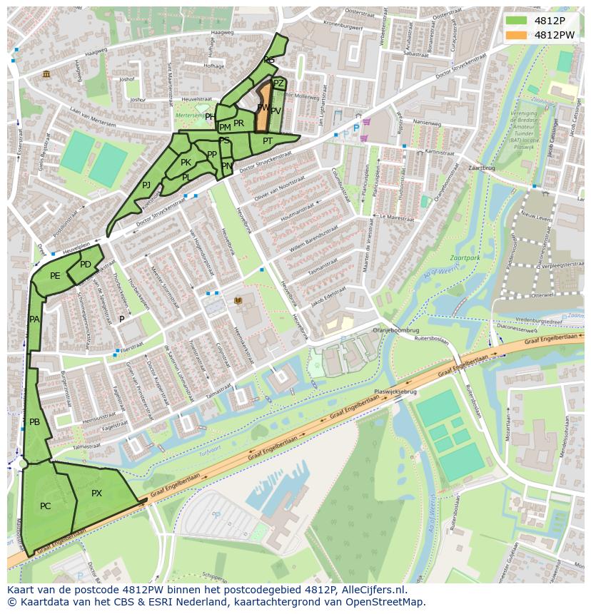 Afbeelding van het postcodegebied 4812 PW op de kaart.