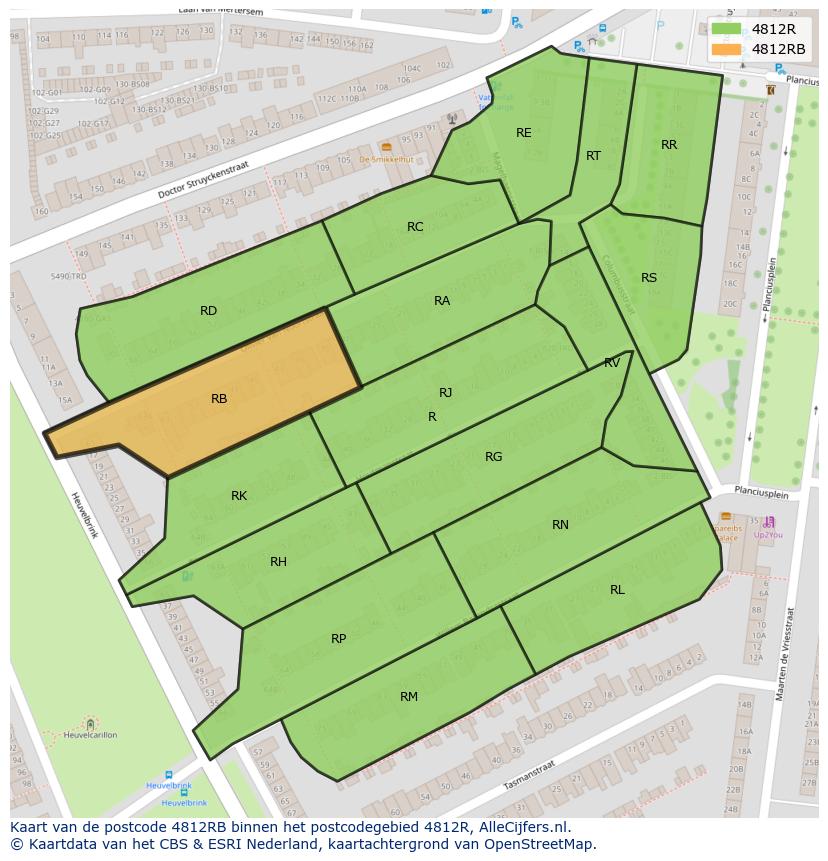 Afbeelding van het postcodegebied 4812 RB op de kaart.