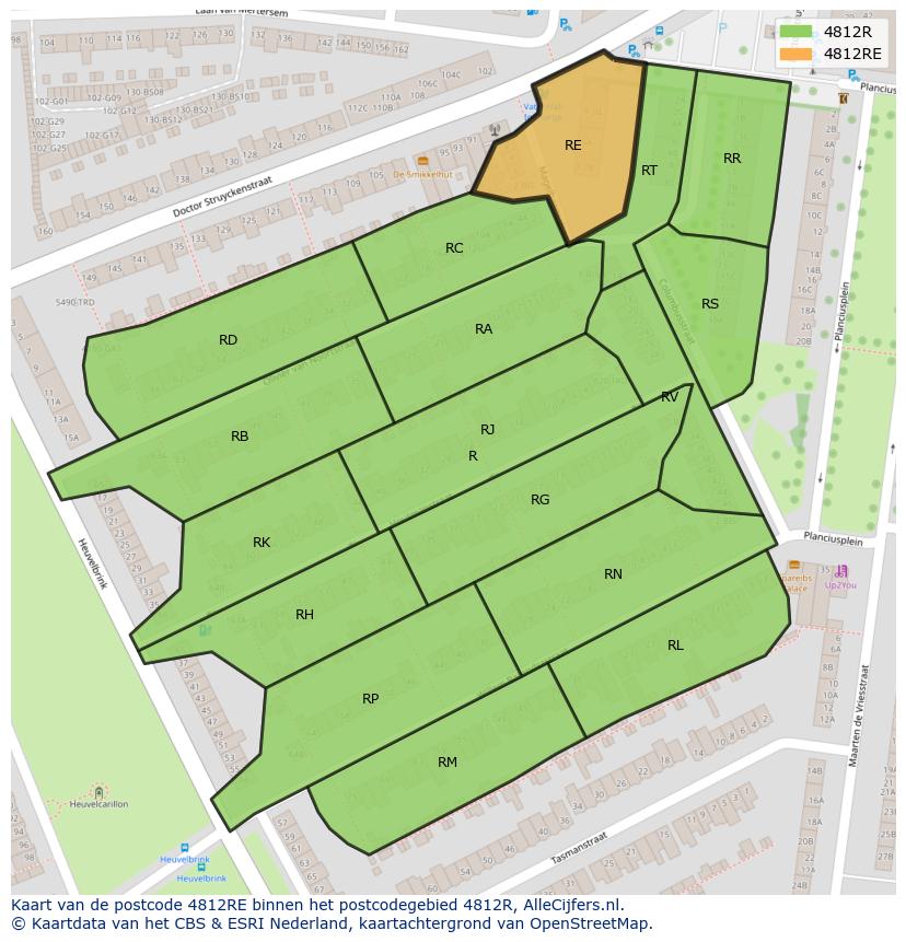 Afbeelding van het postcodegebied 4812 RE op de kaart.