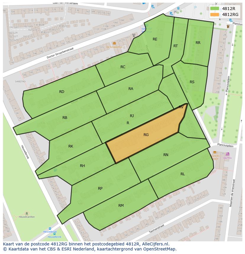 Afbeelding van het postcodegebied 4812 RG op de kaart.