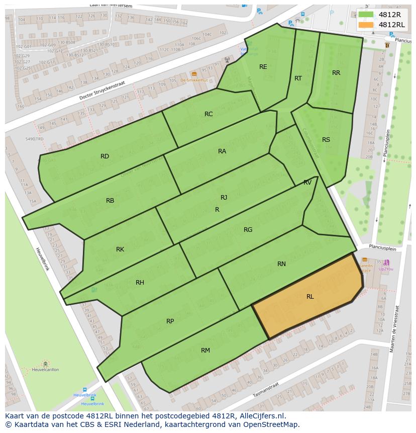 Afbeelding van het postcodegebied 4812 RL op de kaart.