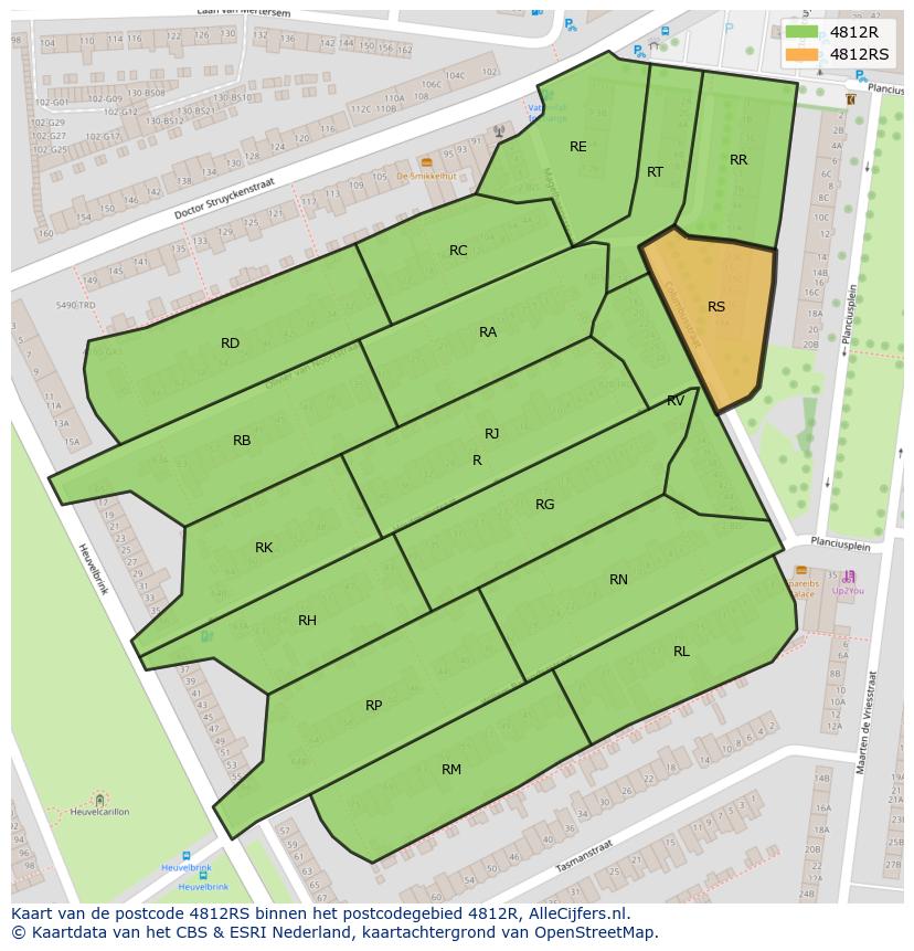Afbeelding van het postcodegebied 4812 RS op de kaart.