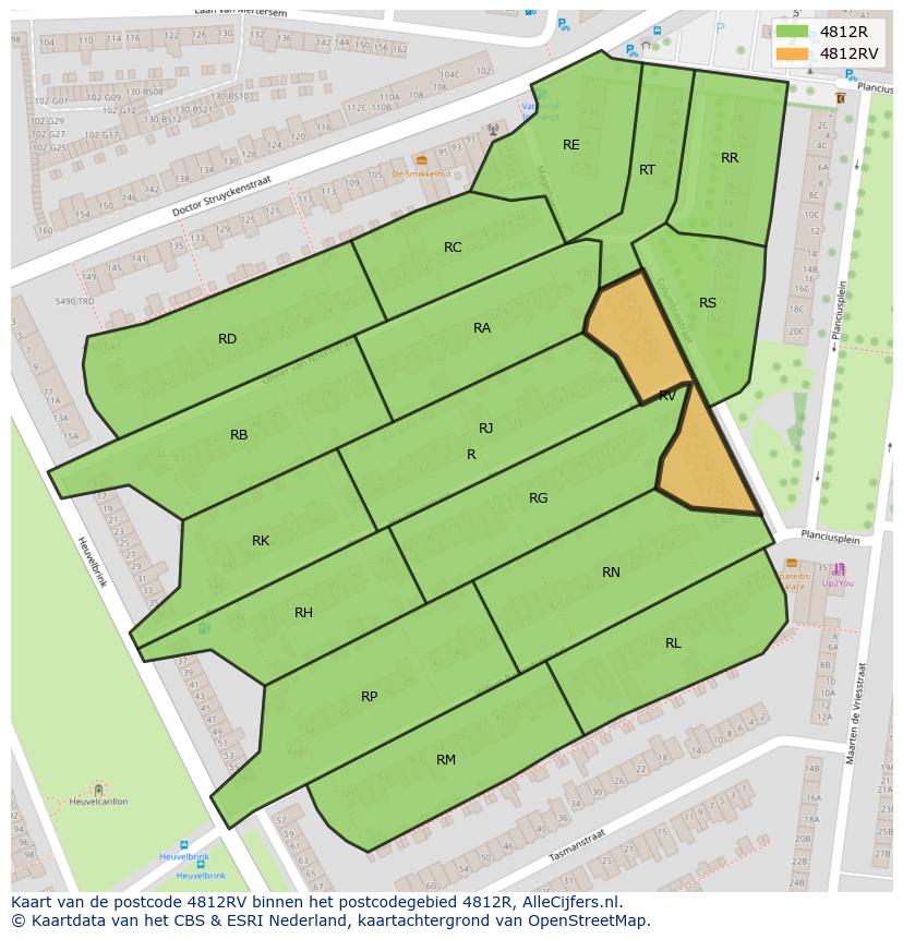 Afbeelding van het postcodegebied 4812 RV op de kaart.