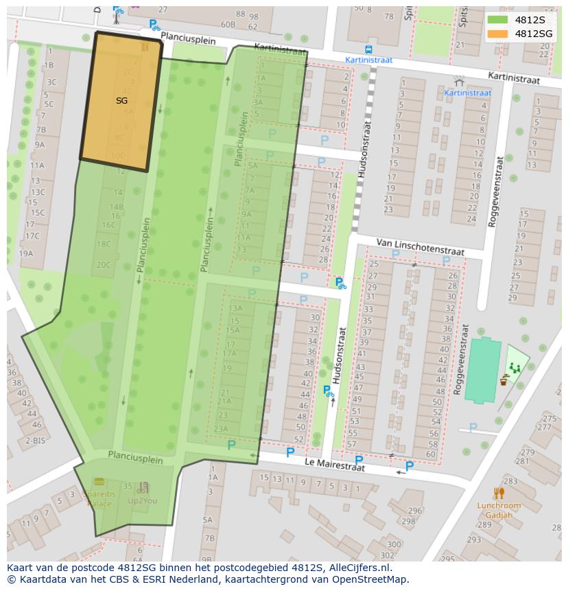 Afbeelding van het postcodegebied 4812 SG op de kaart.