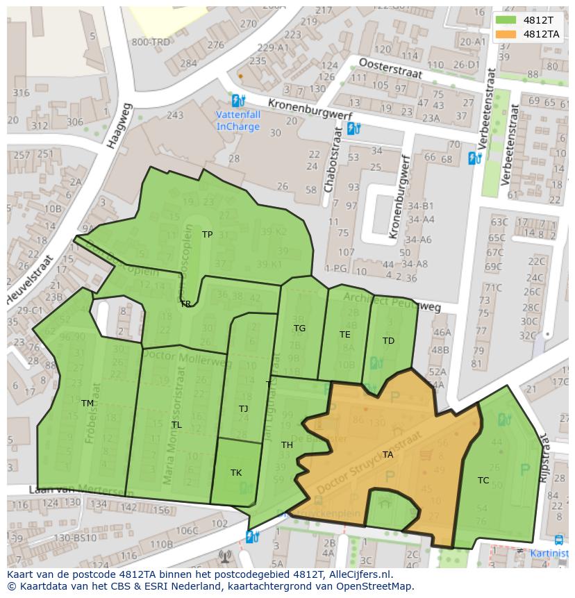 Afbeelding van het postcodegebied 4812 TA op de kaart.