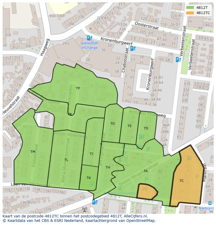 Afbeelding van het postcodegebied 4812 TC op de kaart.