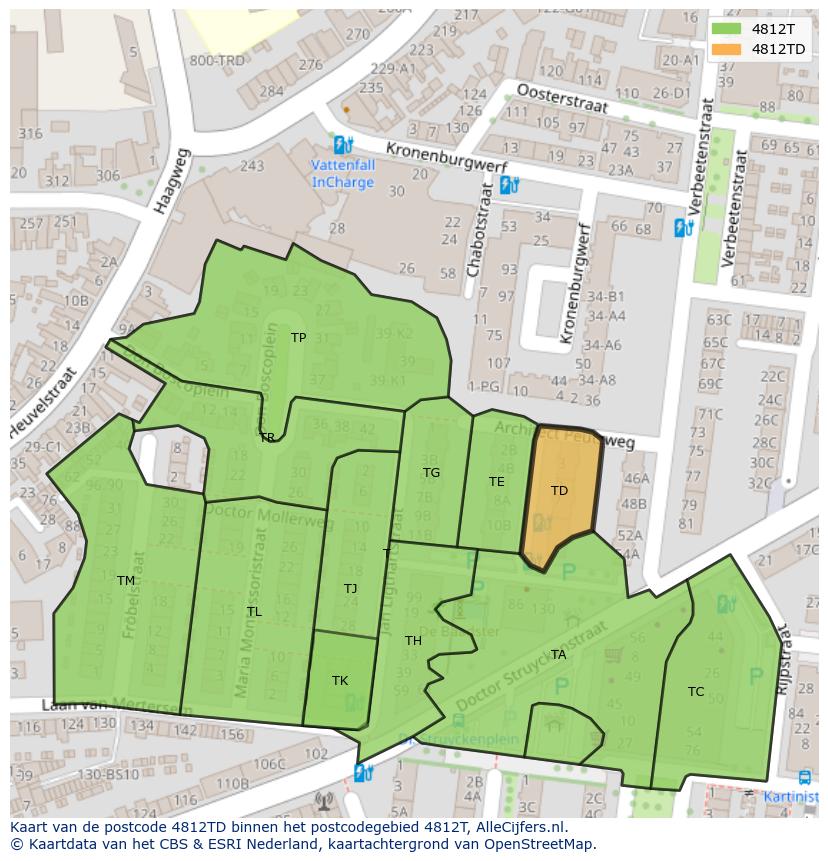 Afbeelding van het postcodegebied 4812 TD op de kaart.