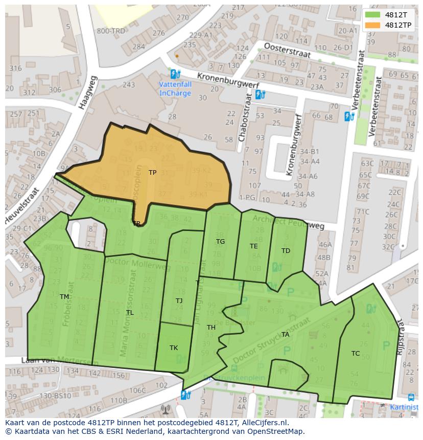 Afbeelding van het postcodegebied 4812 TP op de kaart.