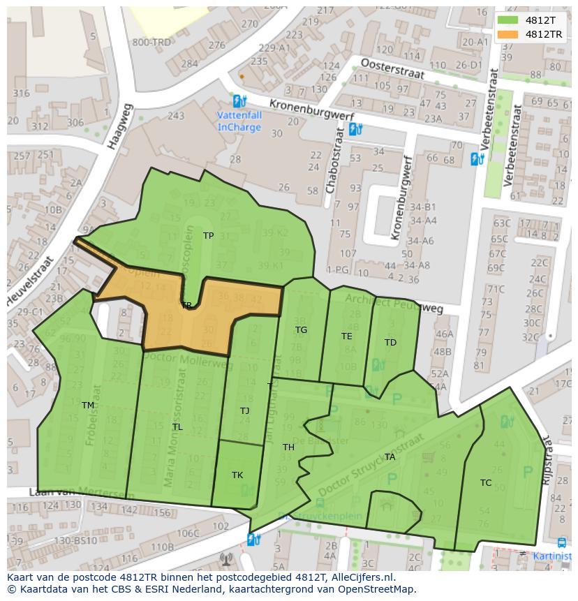 Afbeelding van het postcodegebied 4812 TR op de kaart.