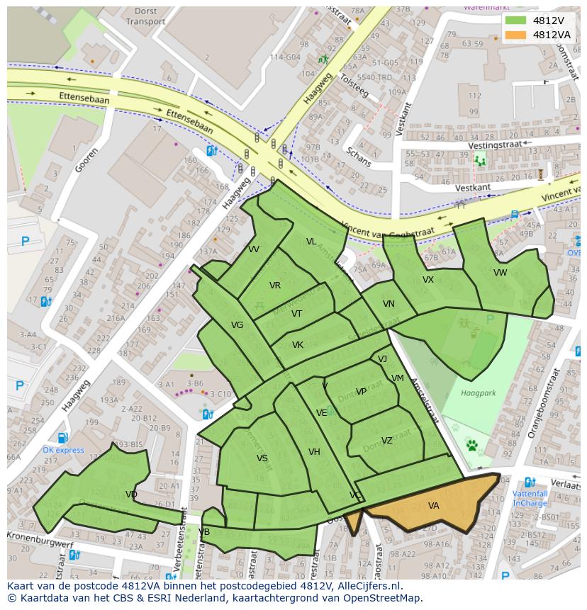 Afbeelding van het postcodegebied 4812 VA op de kaart.