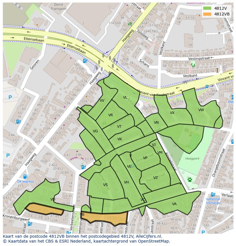 Afbeelding van het postcodegebied 4812 VB op de kaart.