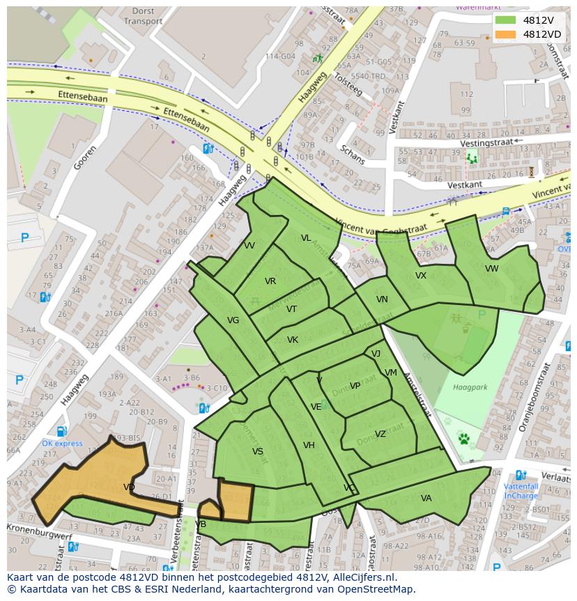 Afbeelding van het postcodegebied 4812 VD op de kaart.