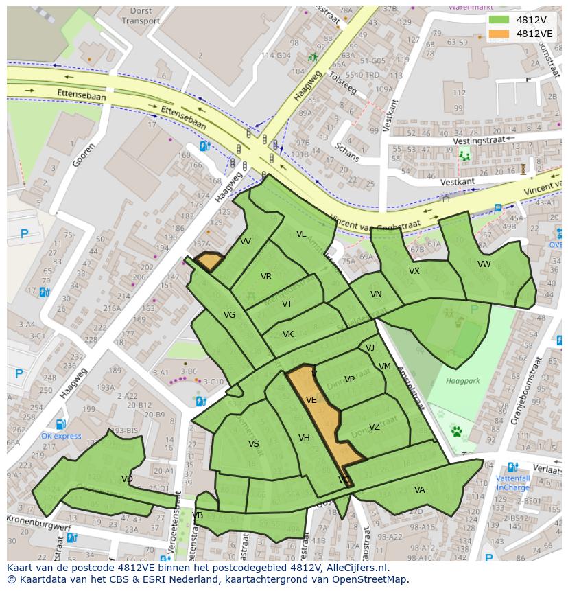 Afbeelding van het postcodegebied 4812 VE op de kaart.