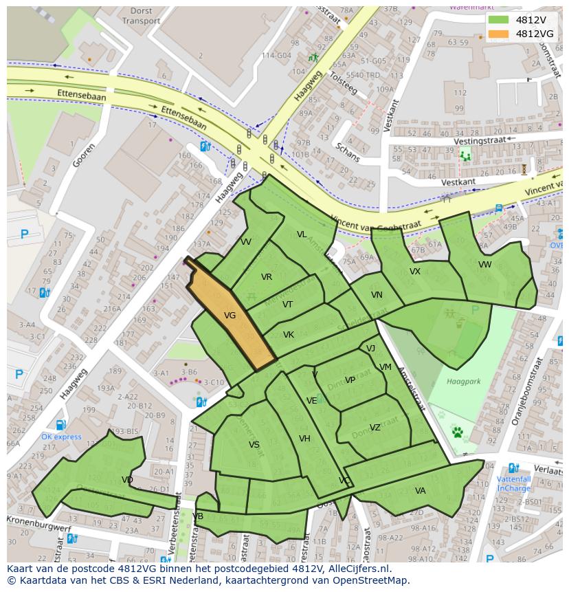Afbeelding van het postcodegebied 4812 VG op de kaart.