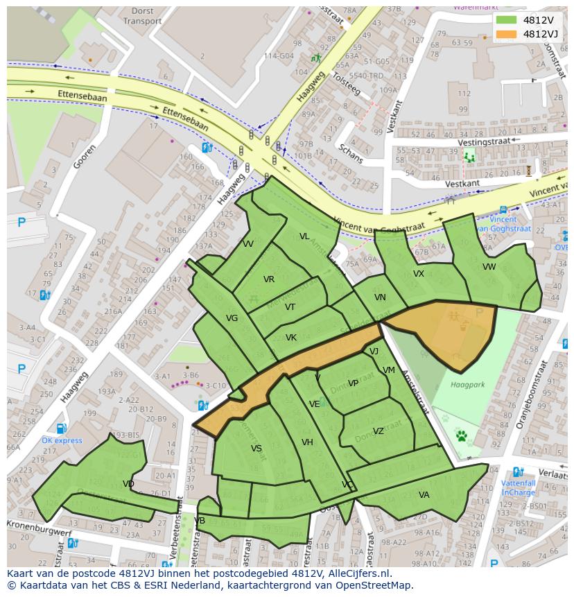 Afbeelding van het postcodegebied 4812 VJ op de kaart.