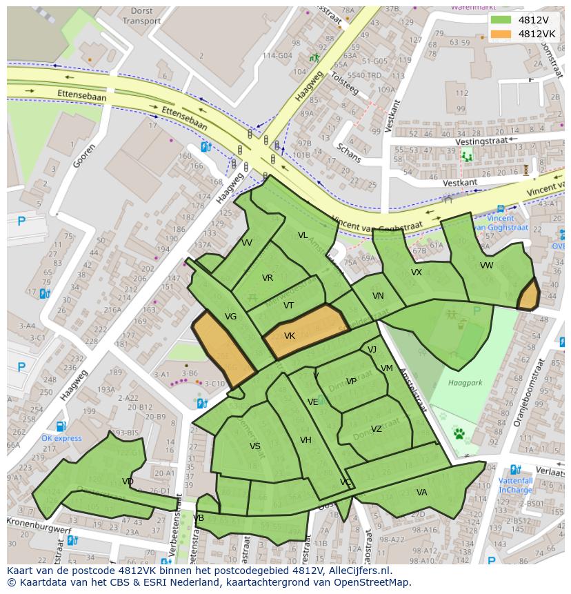 Afbeelding van het postcodegebied 4812 VK op de kaart.