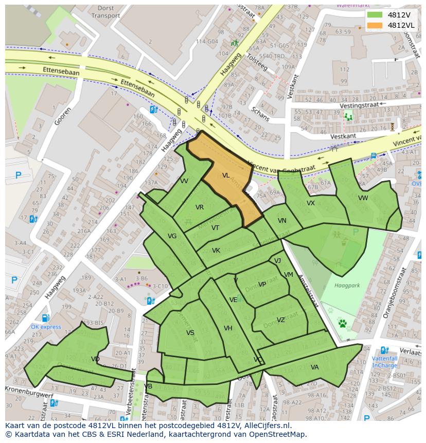 Afbeelding van het postcodegebied 4812 VL op de kaart.