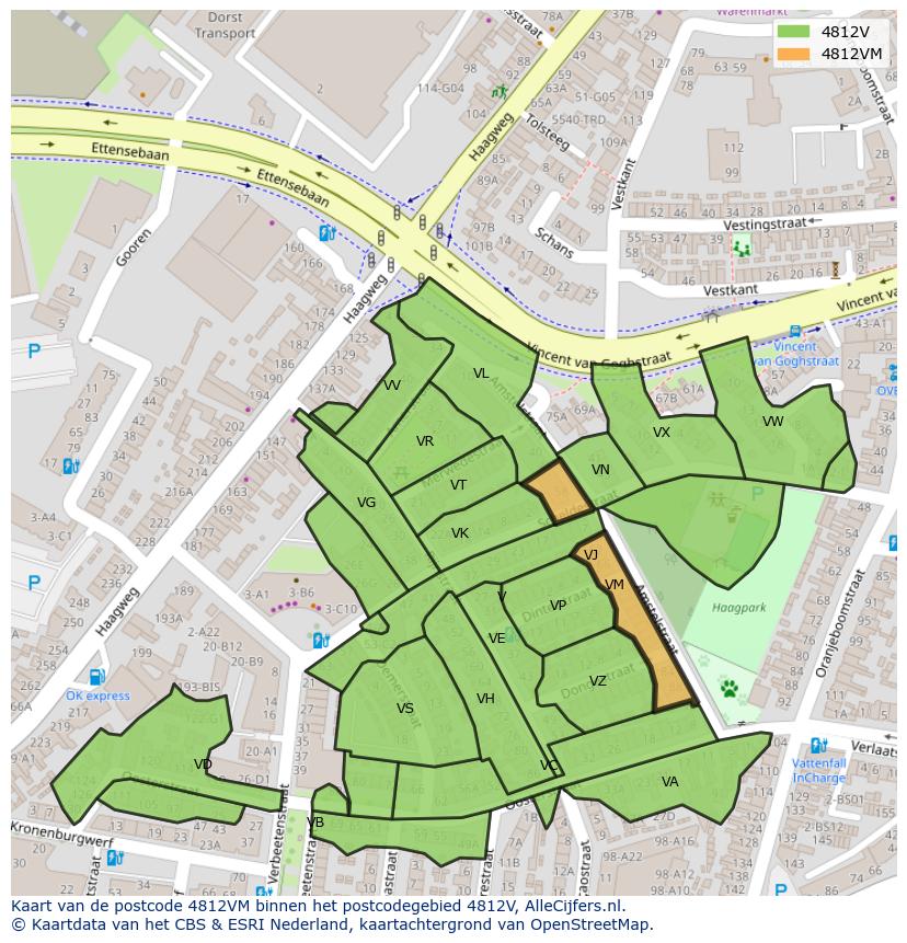 Afbeelding van het postcodegebied 4812 VM op de kaart.
