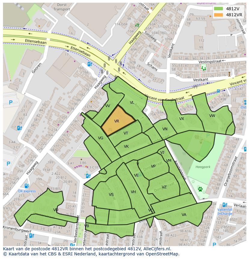 Afbeelding van het postcodegebied 4812 VR op de kaart.