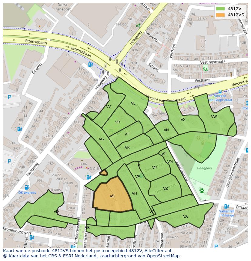 Afbeelding van het postcodegebied 4812 VS op de kaart.