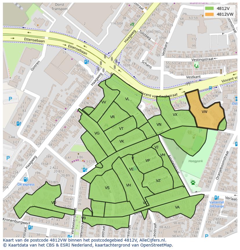 Afbeelding van het postcodegebied 4812 VW op de kaart.