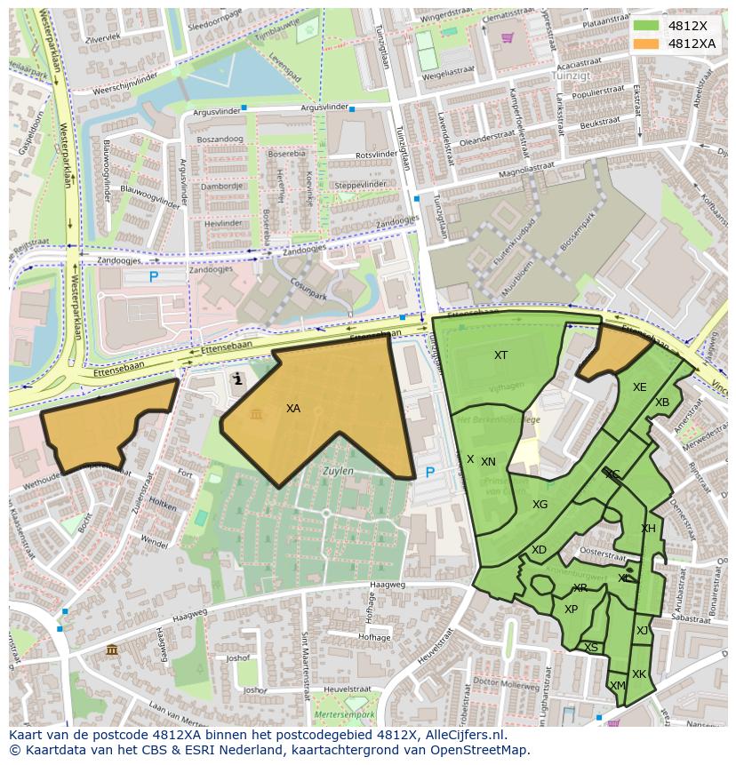 Afbeelding van het postcodegebied 4812 XA op de kaart.