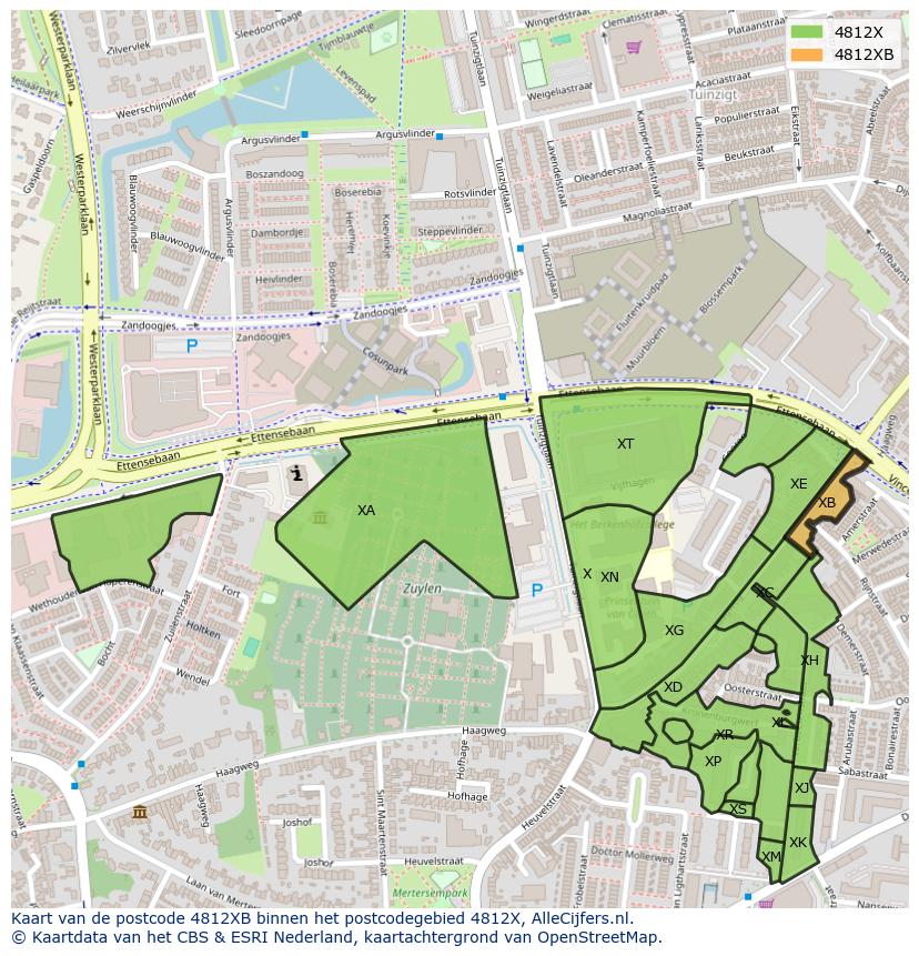 Afbeelding van het postcodegebied 4812 XB op de kaart.