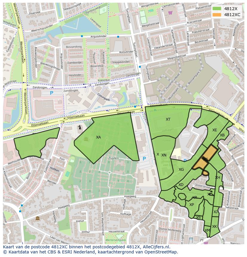 Afbeelding van het postcodegebied 4812 XC op de kaart.