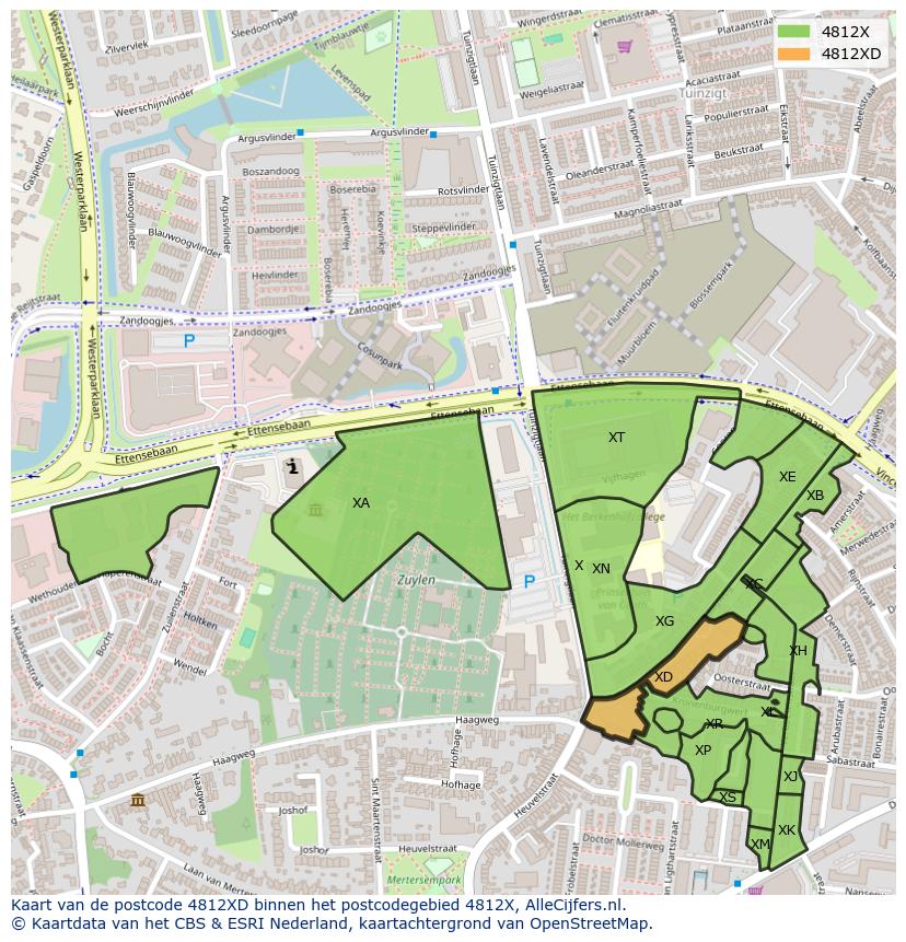 Afbeelding van het postcodegebied 4812 XD op de kaart.